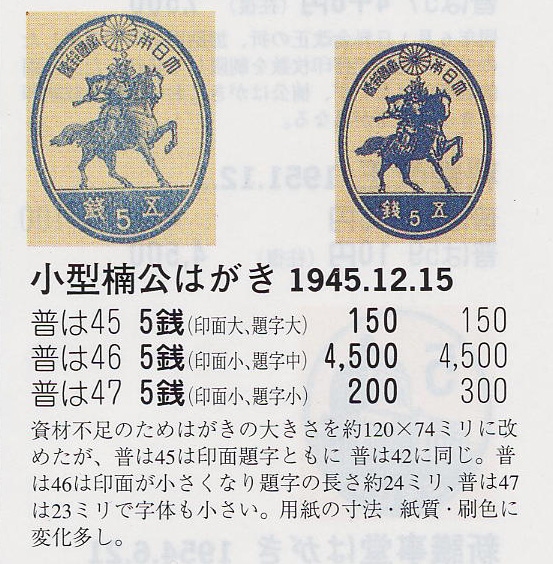 小型楠公はがき（印面大・題字大）5銭／（印面小・題字中）5銭／（印面小・題字小）5銭
